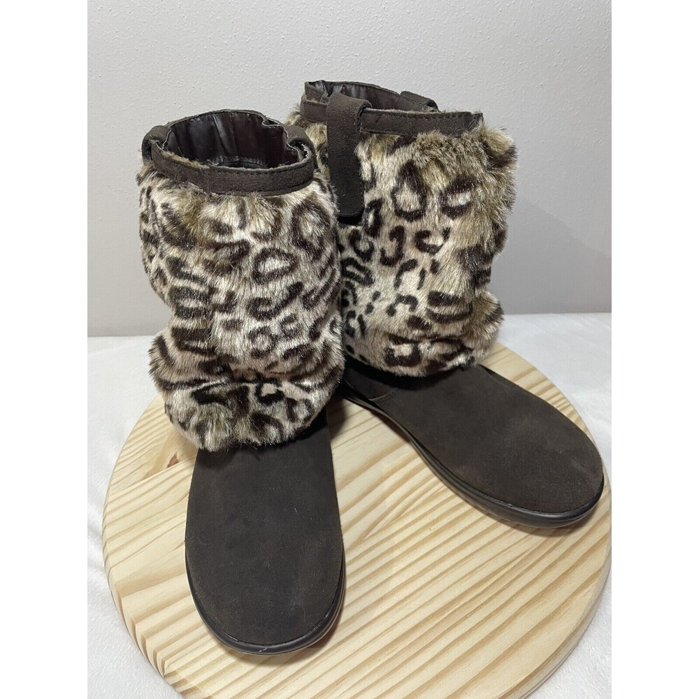 Cheeks by Tony Little Designs W’s Leather Boots, Removable Animal Print Cuff S-8